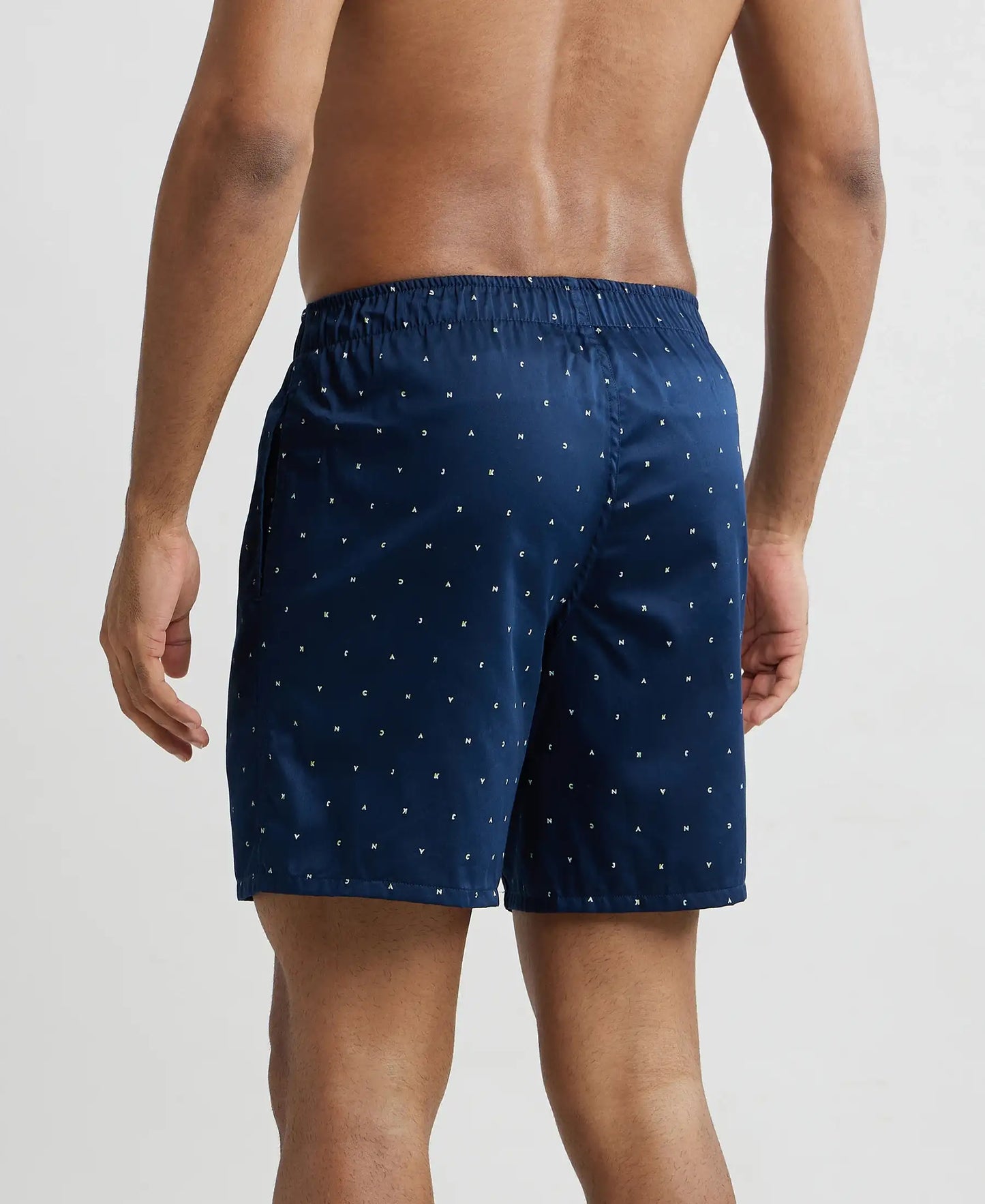 Super Combed Cotton Satin Weave Printed Boxer Shorts with Side Pocket - Navy & Yellow-3