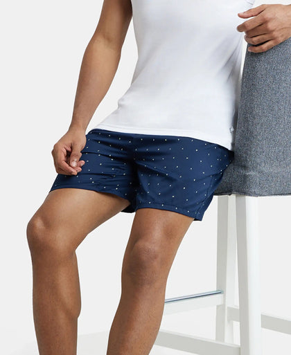 Super Combed Cotton Satin Weave Printed Boxer Shorts with Side Pocket - Navy & Yellow-5