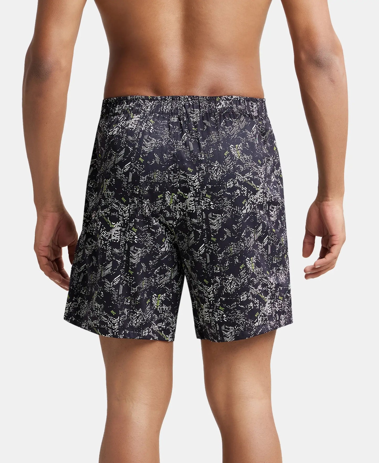 Super Combed Cotton Satin Weave Printed Boxer Shorts with Side Pocket - Black-Building-3