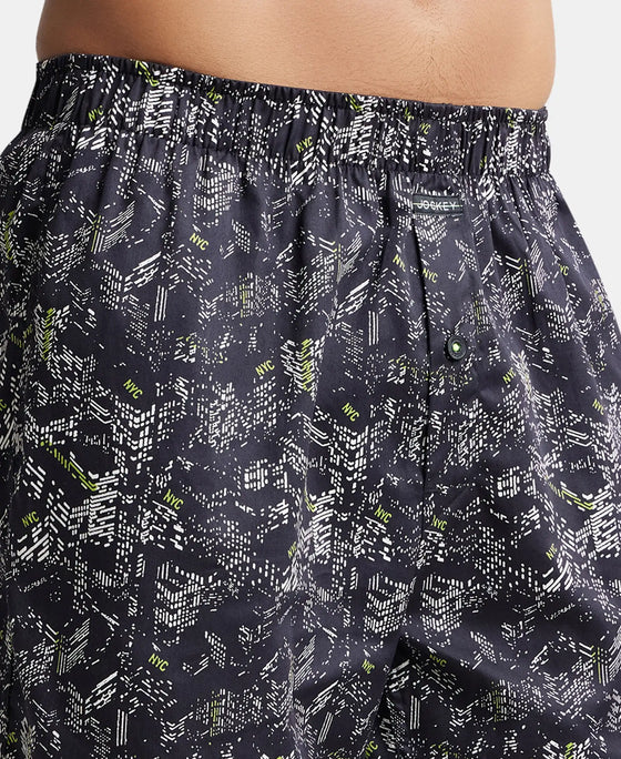 Super Combed Cotton Satin Weave Printed Boxer Shorts with Side Pocket - Black-Building-6