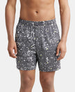 Super Combed Cotton Satin Weave Printed Boxer Shorts with Side Pocket - Black-Brick-1