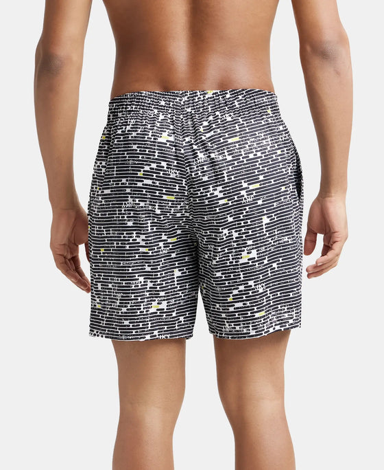 Super Combed Cotton Satin Weave Printed Boxer Shorts with Side Pocket - Black-Brick-3