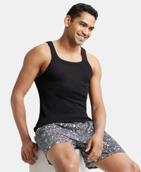Super Combed Cotton Satin Weave Printed Boxer Shorts with Side Pocket - Black-Brick-5