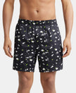 Super Combed Cotton Satin Weave Printed Boxer Shorts with Side Pocket - Black-Ditsy-1