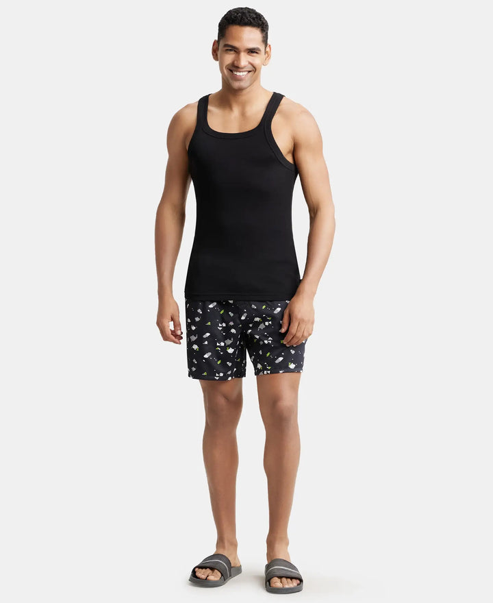 Super Combed Cotton Satin Weave Printed Boxer Shorts with Side Pocket - Black-Ditsy-4