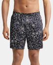 Super Combed Cotton Satin Weave Printed Boxer Shorts with Side Pocket - Black-Geometrical-1