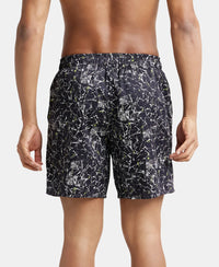 Super Combed Cotton Satin Weave Printed Boxer Shorts with Side Pocket - Black-Geometrical-3