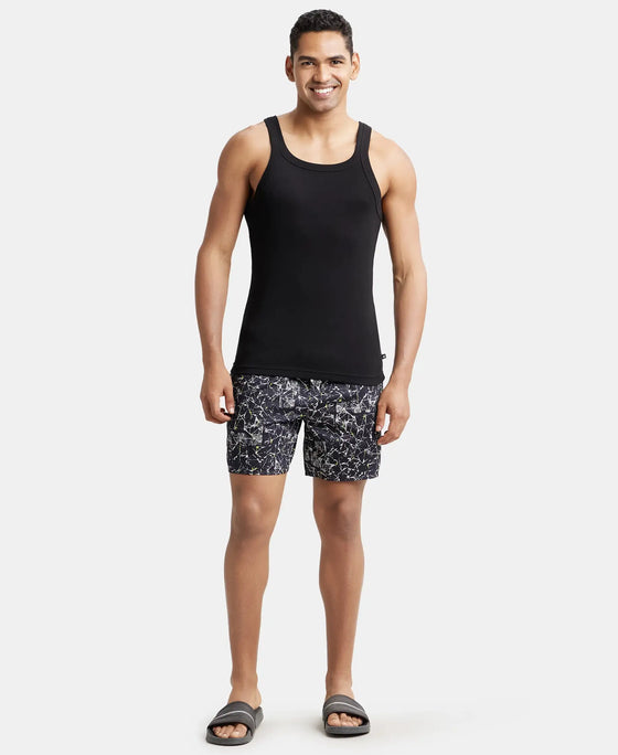 Super Combed Cotton Satin Weave Printed Boxer Shorts with Side Pocket - Black-Geometrical-4