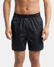 Super Combed Cotton Satin Weave Printed Boxer Shorts with Side Pocket - Black-Jky-1
