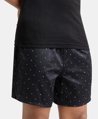Super Combed Cotton Satin Weave Printed Boxer Shorts with Side Pocket - Black-Jky-5