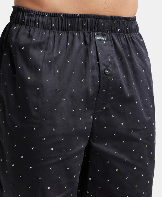 Super Combed Cotton Satin Weave Printed Boxer Shorts with Side Pocket - Black-Jky-6