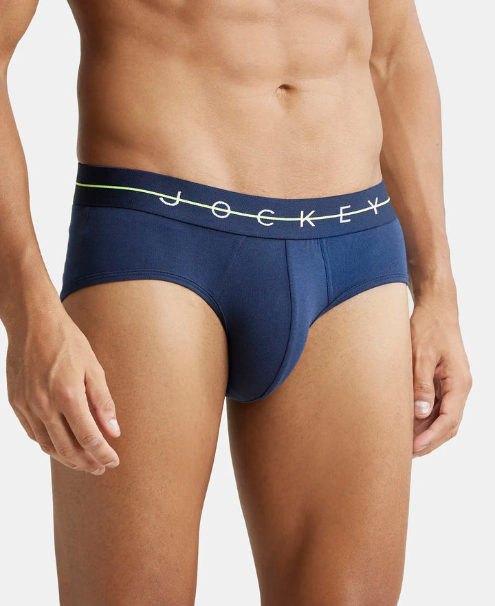 Super Combed Cotton Elastane Solid Brief with Ultrasoft Waistband - Navy-2