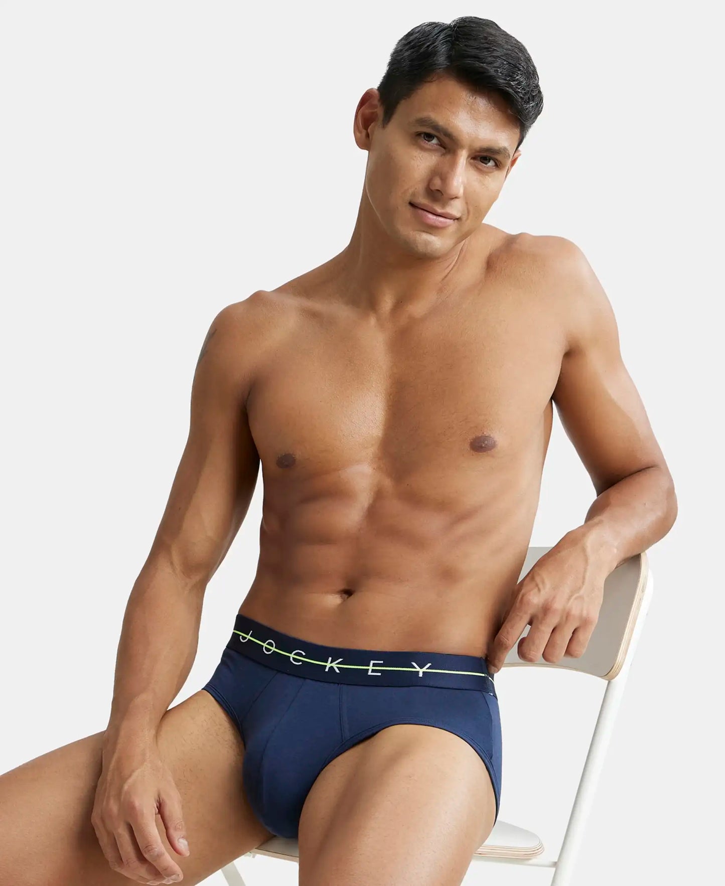 Super Combed Cotton Elastane Solid Brief with Ultrasoft Waistband - Navy-5