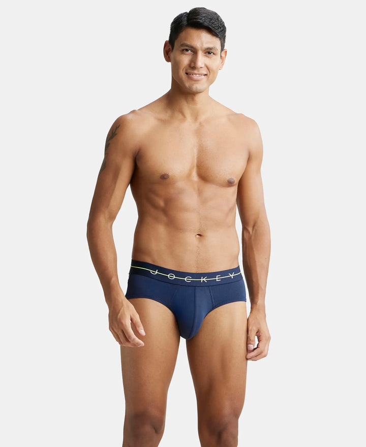 Super Combed Cotton Elastane Solid Brief with Ultrasoft Waistband - Navy-6