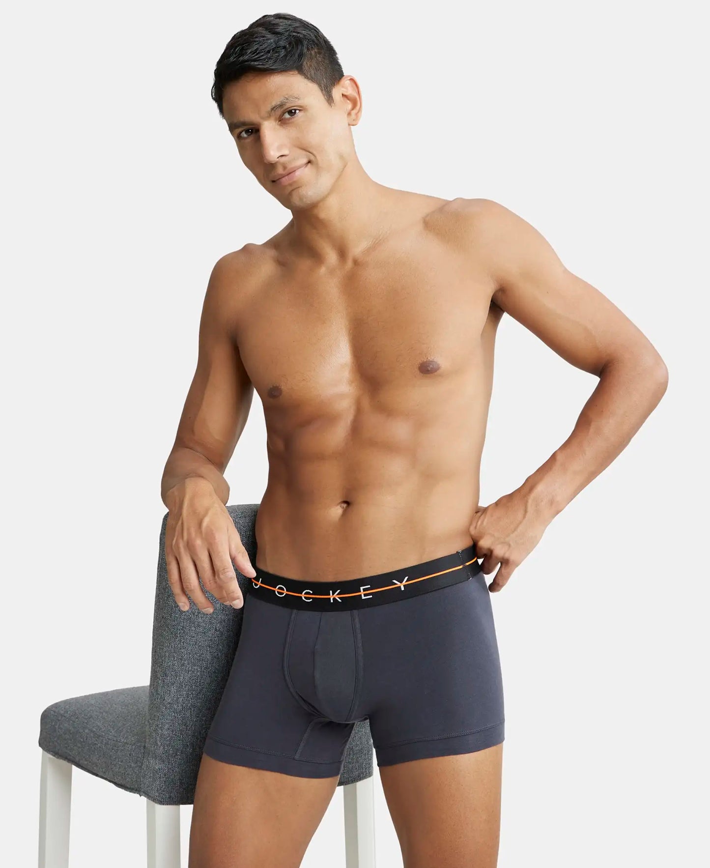 Super Combed Cotton Elastane Solid Trunk with Ultrasoft Waistband - Graphite-5