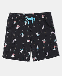 Super Combed Cotton Printed Shorts - Black Printed-1