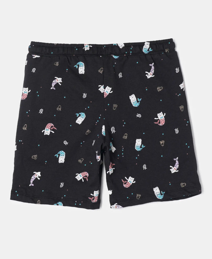Super Combed Cotton Printed Shorts - Black Printed-2