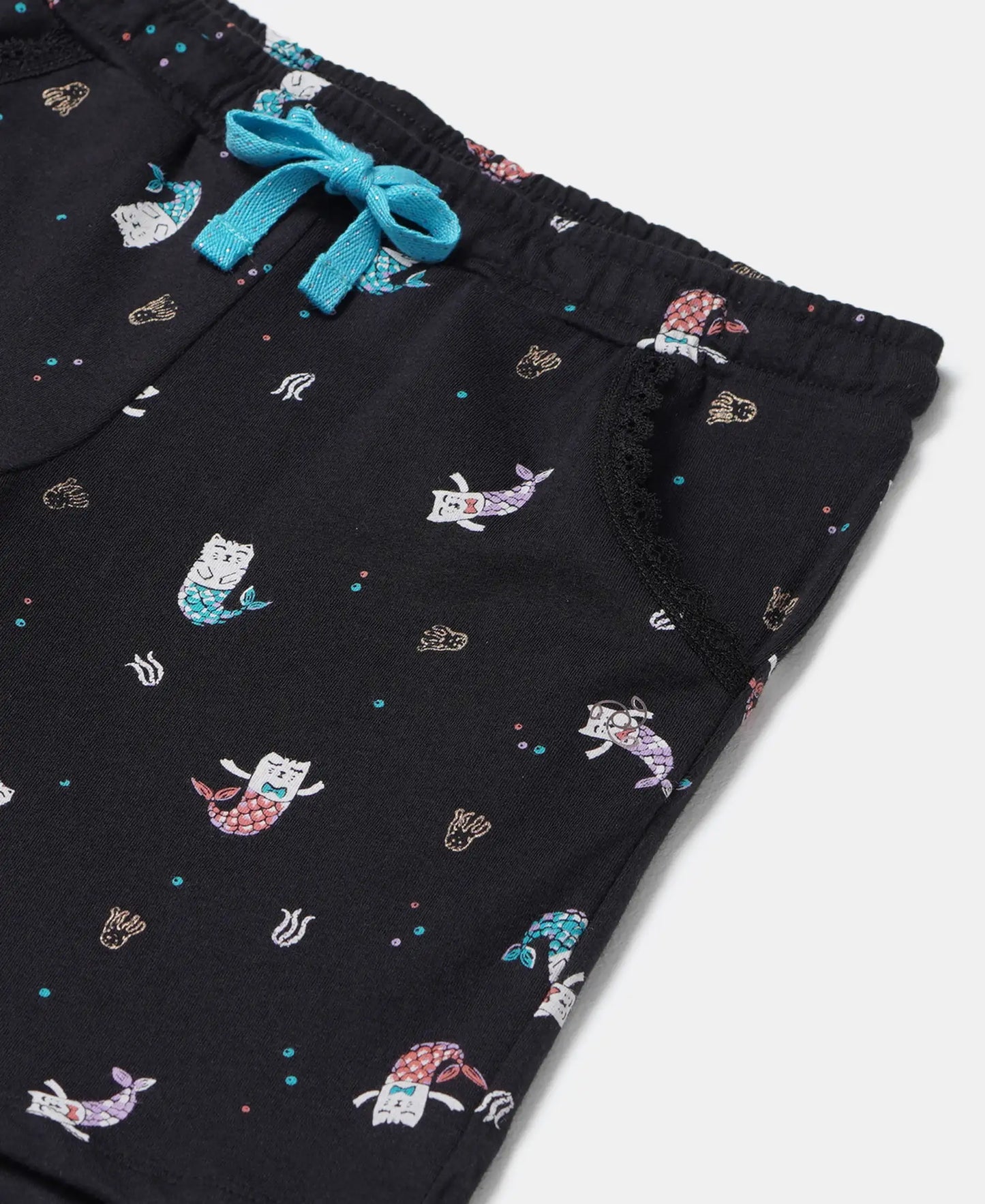Super Combed Cotton Printed Shorts - Black Printed-3