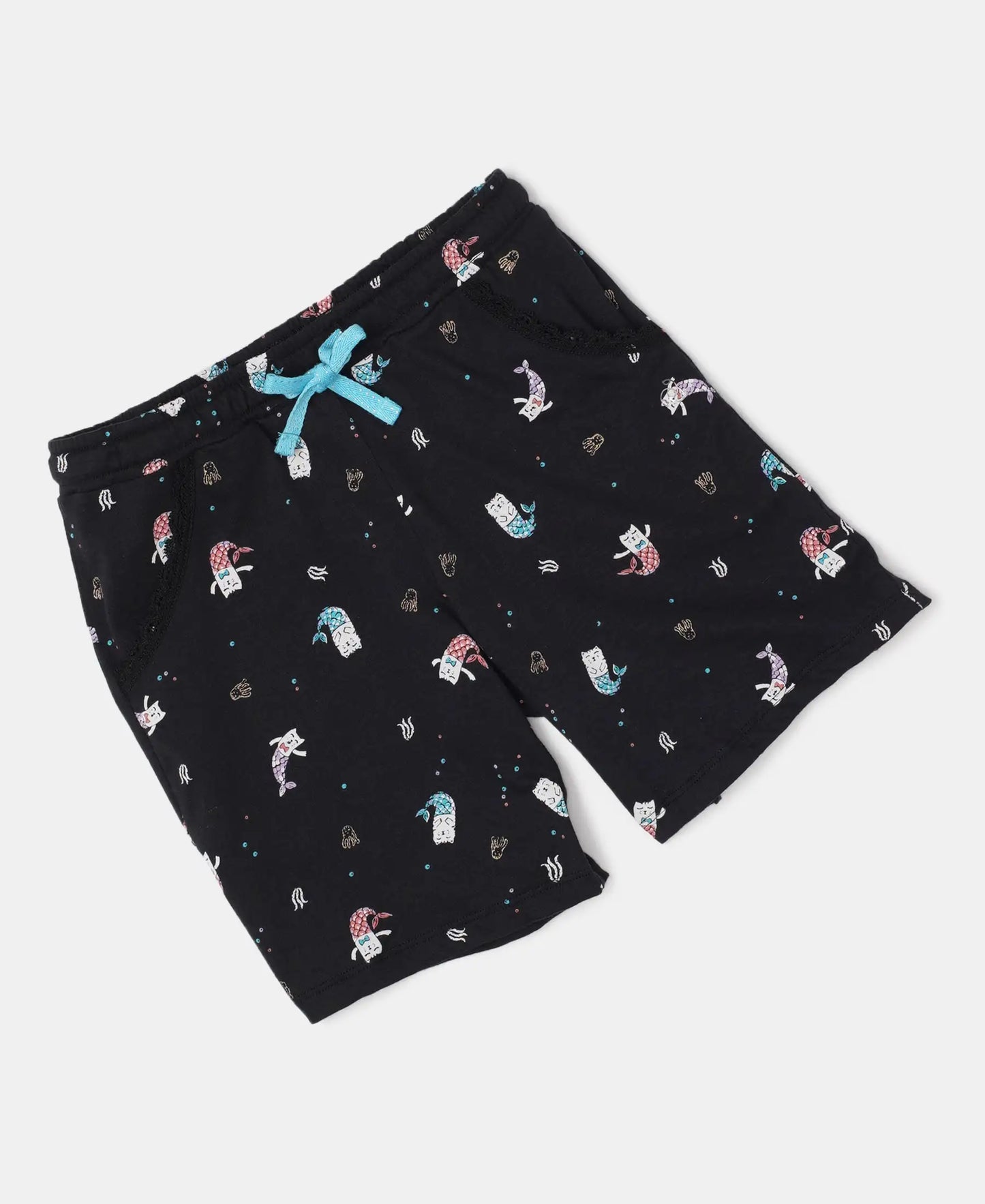 Super Combed Cotton Printed Shorts - Black Printed-5
