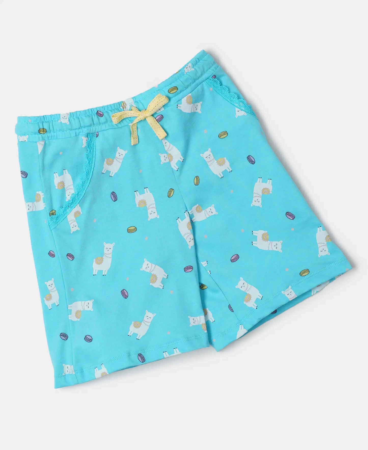 Super Combed Cotton Printed Shorts - Blue Curacao Printed-5