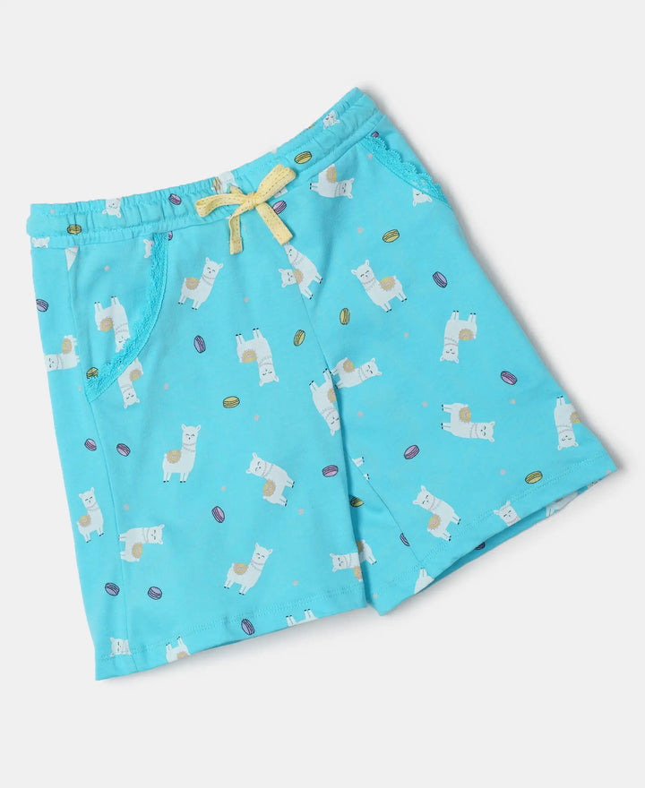 Super Combed Cotton Printed Shorts - Blue Curacao Printed-5