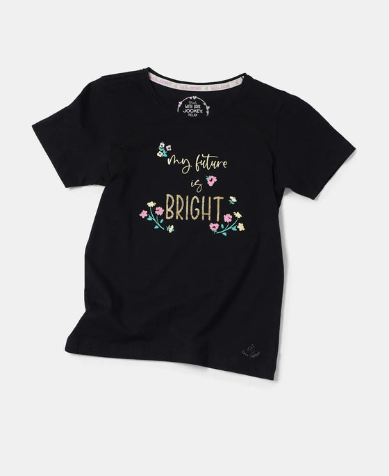 Super Combed Cotton Graphic Printed Short Sleeve T-Shirt - Black-5
