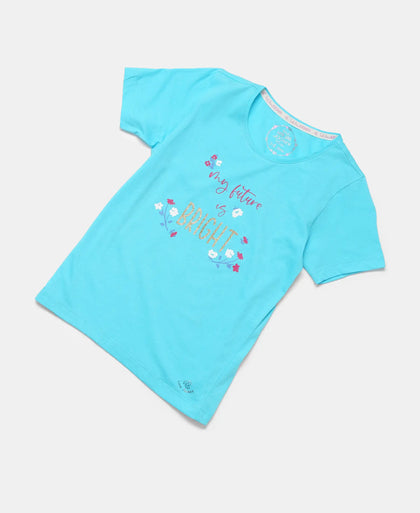 Super Combed Cotton Graphic Printed Short Sleeve T-Shirt - Blue Curacao-5