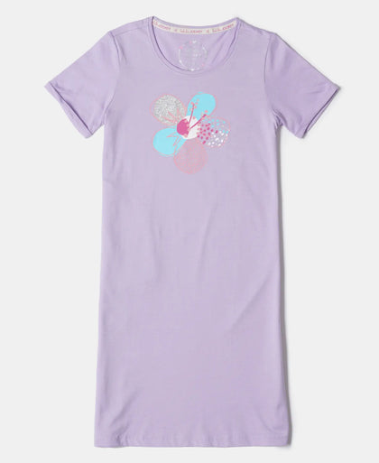 Super Combed Cotton Graphic Printed Dress - Lavendula-1