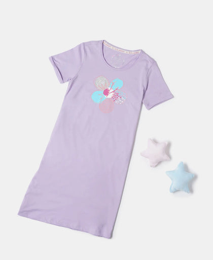 Super Combed Cotton Graphic Printed Dress - Lavendula-4