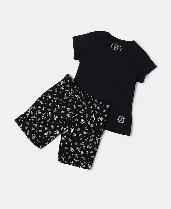 Super Combed Cotton Short Sleeve T-Shirt and Printed Shorts Set - Black-6