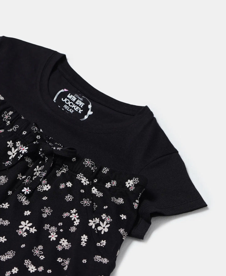 Super Combed Cotton Short Sleeve T-Shirt and Printed Shorts Set - Black