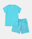 Super Combed Cotton Short Sleeve T-Shirt and Printed Shorts Set - Blue Curacao-1