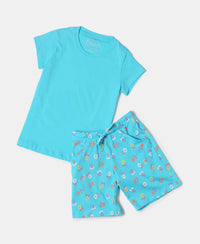 Super Combed Cotton Short Sleeve T-Shirt and Printed Shorts Set - Blue Curacao-6