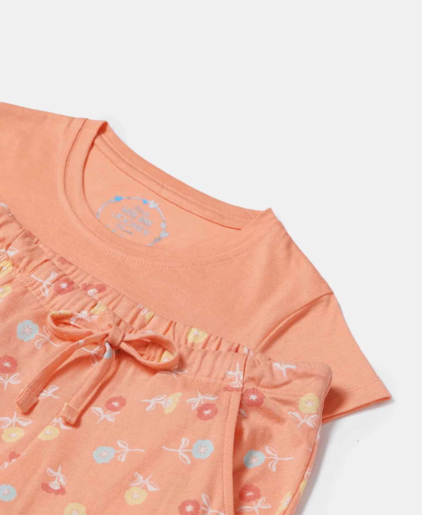 Girl's Super Combed Cotton Short Sleeve T-Shirt and Printed Shorts Set - Coral Reef
