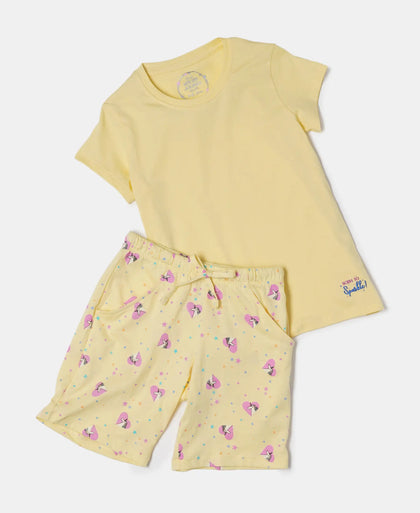 Super Combed Cotton Short Sleeve T-Shirt and Printed Shorts Set - Pale Banana-5
