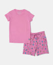 Super Combed Cotton Short Sleeve T-Shirt and Printed Shorts Set - Wild Orchid-1