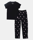 Super Combed Cotton Short Sleeve T-Shirt and Printed Pyjama Set - Black-1