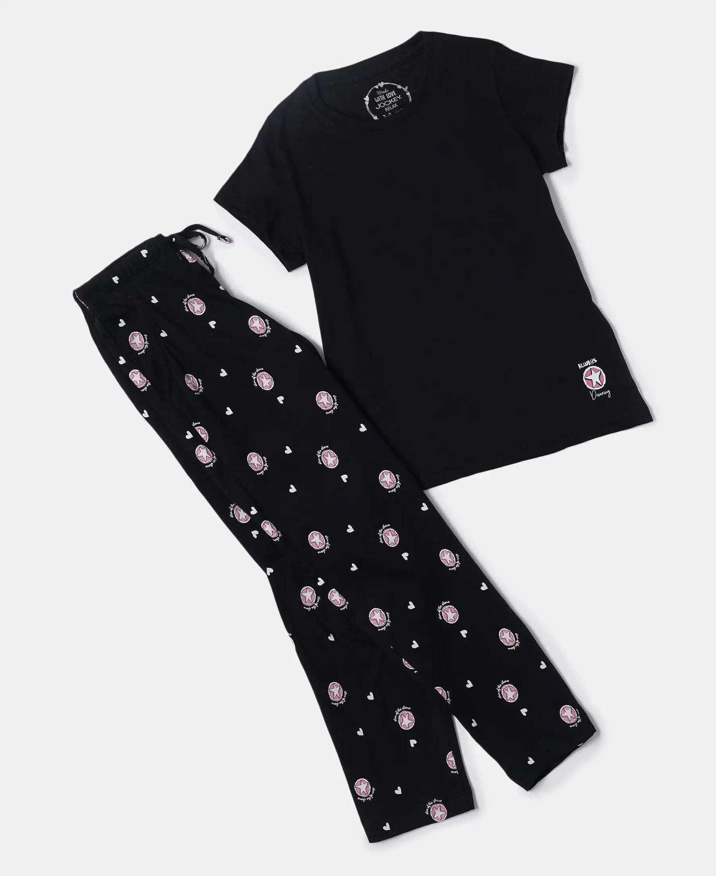 Super Combed Cotton Short Sleeve T-Shirt and Printed Pyjama Set - Black-5