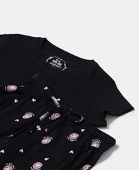 Super Combed Cotton Short Sleeve T-Shirt and Printed Pyjama Set - Black-7