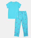 Super Combed Cotton Short Sleeve T-Shirt and Printed Pyjama Set - Blue Curacao-1