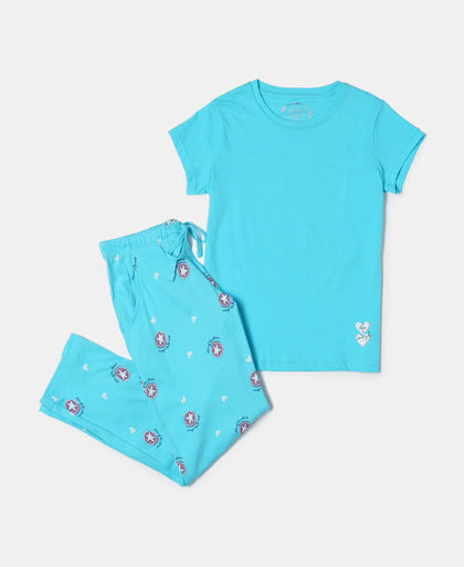 Super Combed Cotton Short Sleeve T-Shirt and Printed Pyjama Set - Blue Curacao-5