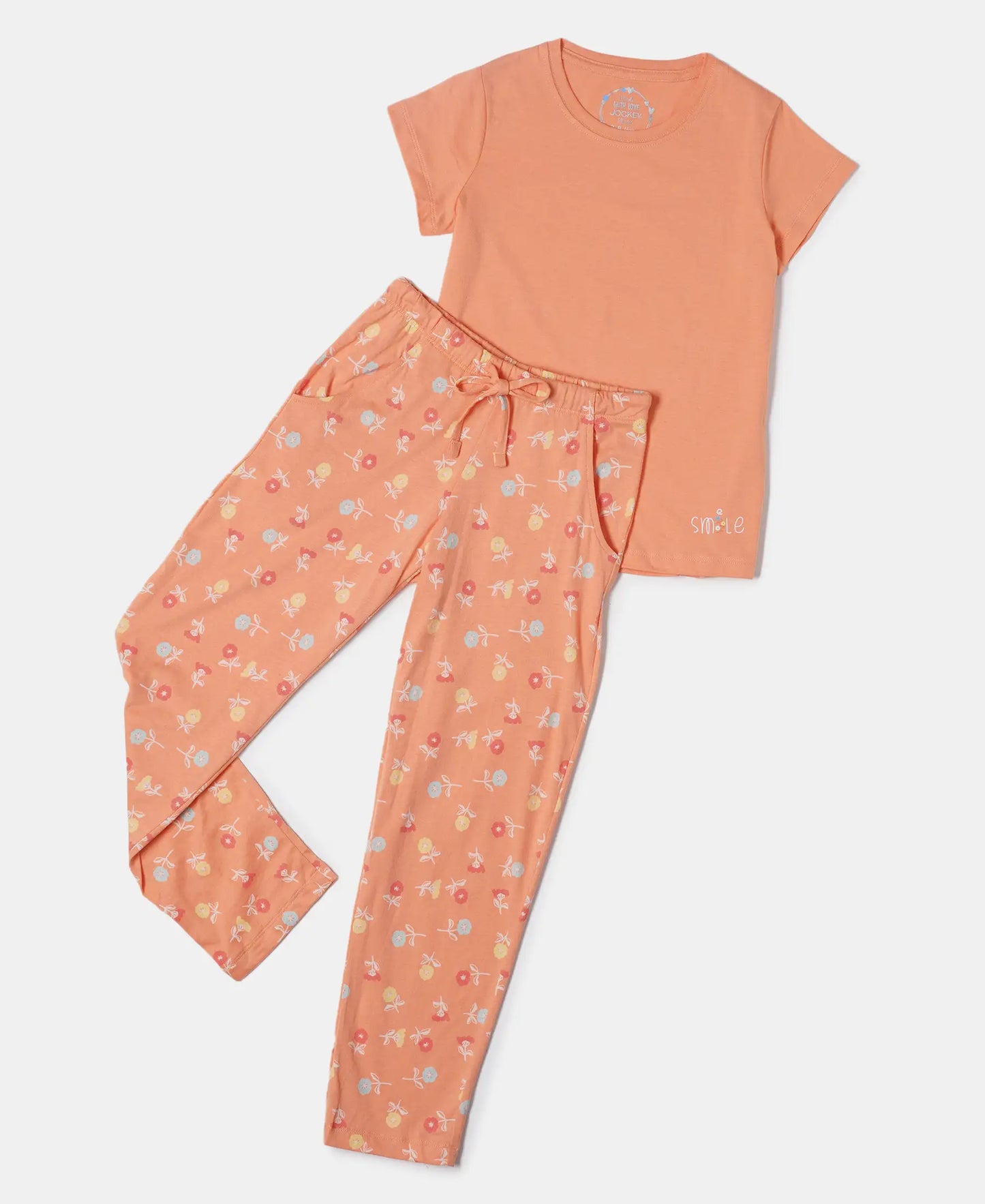 Super Combed Cotton Short Sleeve T-Shirt and Printed Pyjama Set - Coral Reef-5