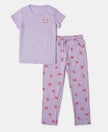 Super Combed Cotton Short Sleeve T-Shirt and Printed Pyjama Set - Lavendula-1