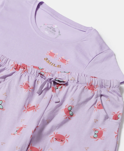 Super Combed Cotton Short Sleeve T-Shirt and Printed Pyjama Set - Lavendula-7