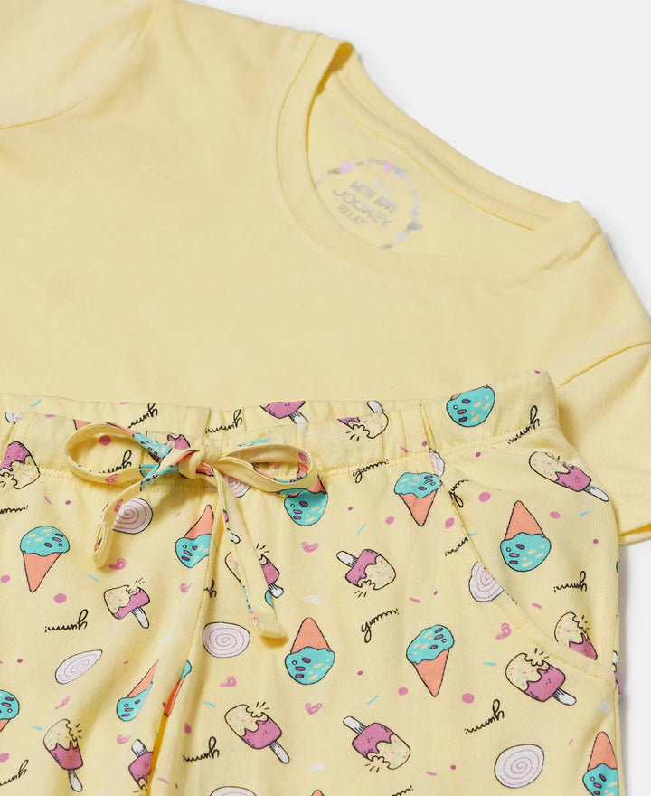 Super Combed Cotton Short Sleeve T-Shirt and Printed Pyjama Set - Pale Banana-7