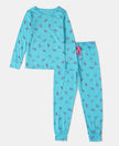 Super Combed Cotton Printed Full Sleeve T-Shirt and Pyjama Set - Blue Radiance AOP-1