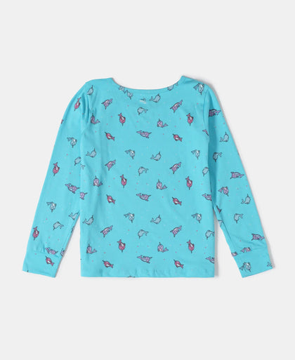 Super Combed Cotton Printed Full Sleeve T-Shirt and Pyjama Set - Blue Radiance AOP-3