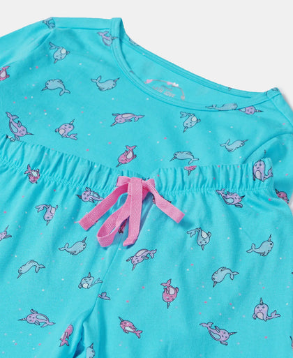 Super Combed Cotton Printed Full Sleeve T-Shirt and Pyjama Set - Blue Radiance AOP-6