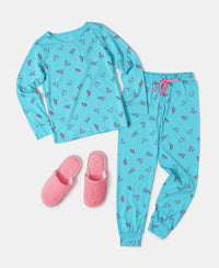 Super Combed Cotton Printed Full Sleeve T-Shirt and Pyjama Set - Blue Radiance AOP-7