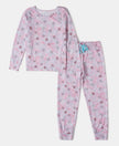 Super Combed Cotton Printed Full Sleeve T-Shirt and Pyjama Set - Flamingo Pink AOP-1